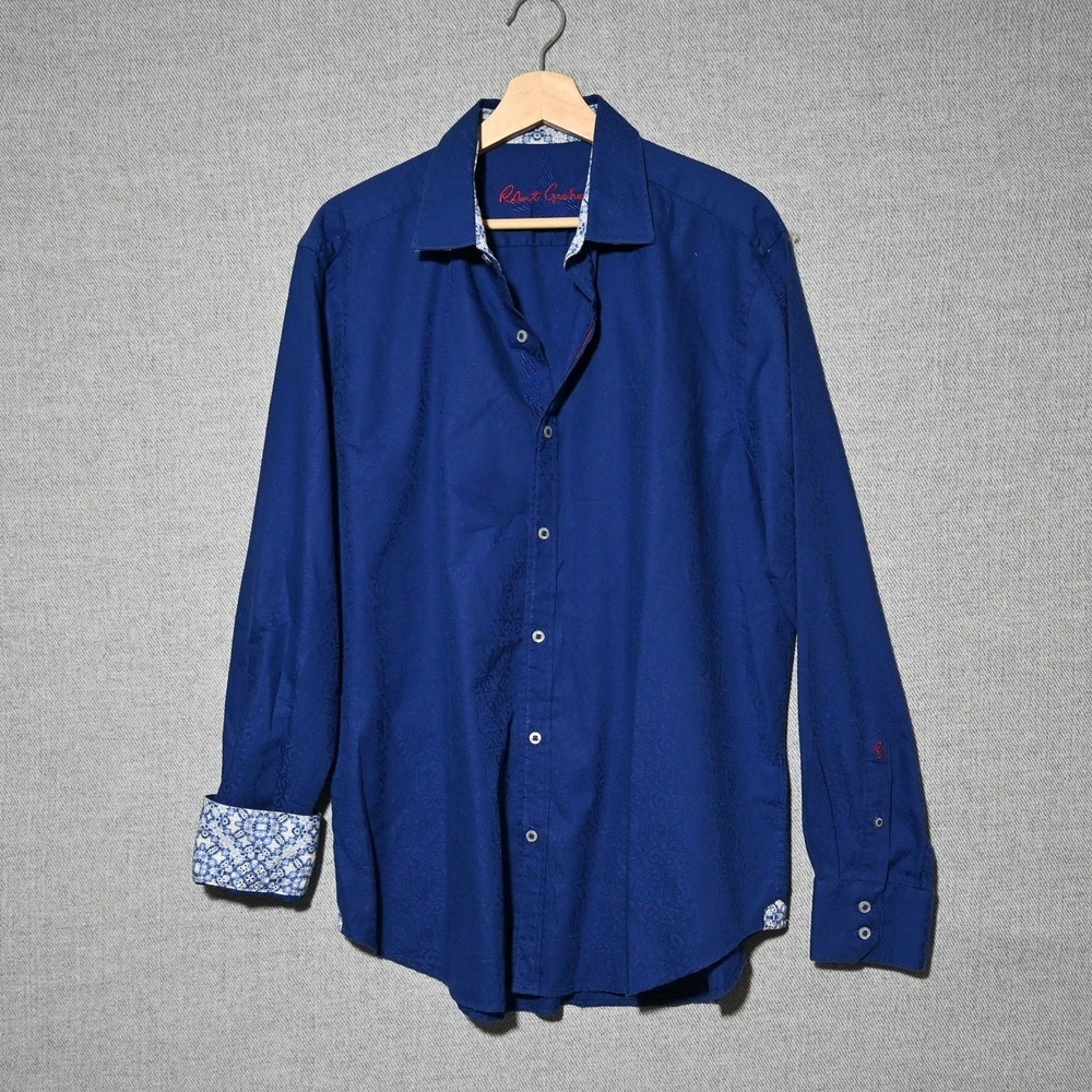 Robert Graham Button Down Shirt Mens Classic Fit Paisley Blue XL